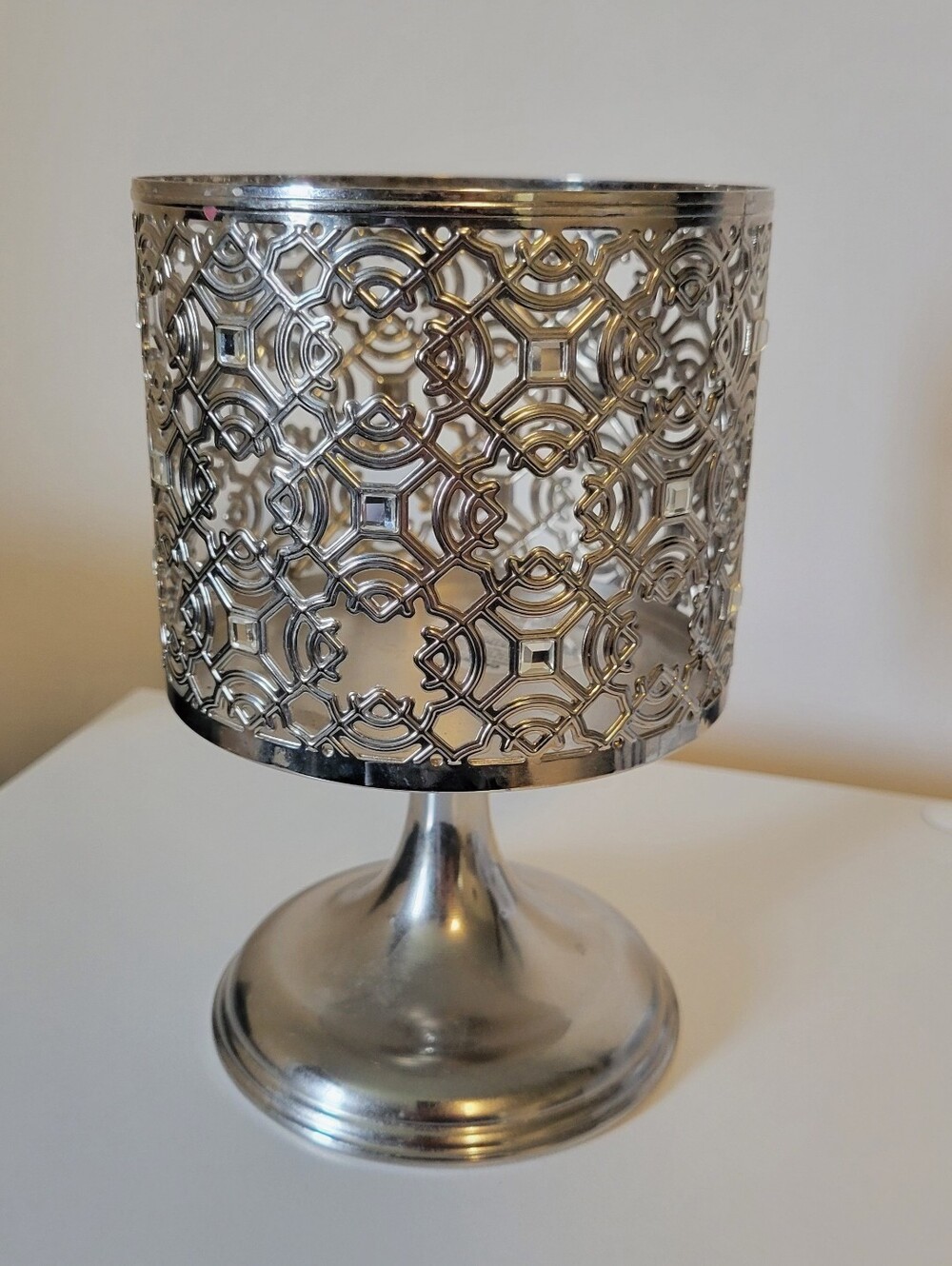 Bath And Body Works Silver Pedestal 3 Wick Candle Holder